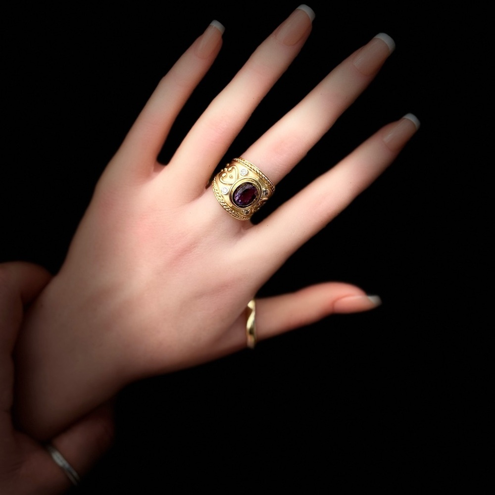 Vintage 1980s Cigar thick 14kt acid tested cocktail ring 7.25 size
